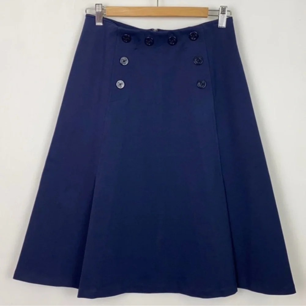 New J Crew Nautical Skirt Navy‎ Blue Ponte A-line size Anchor Buttons 8 - Picture 3 of 9